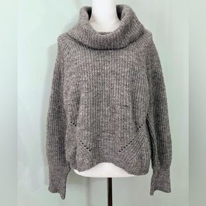 PINK ROSE Cowl Neck Bishop Sleeve Chunky Knit Gray Sweater